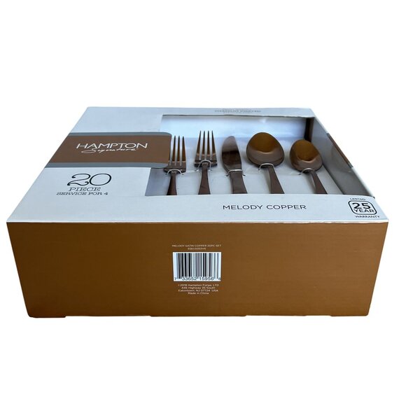 Hampton Signature NEW Service 4 Melody Copper Flatware Titanium Stainless Steel - Picture 6 of 10